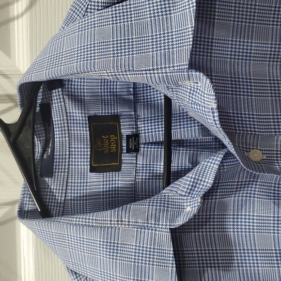 The Shirt Shop Houndstooth Button Down Collared Shirt in Blue XL - Picture 2 of 10